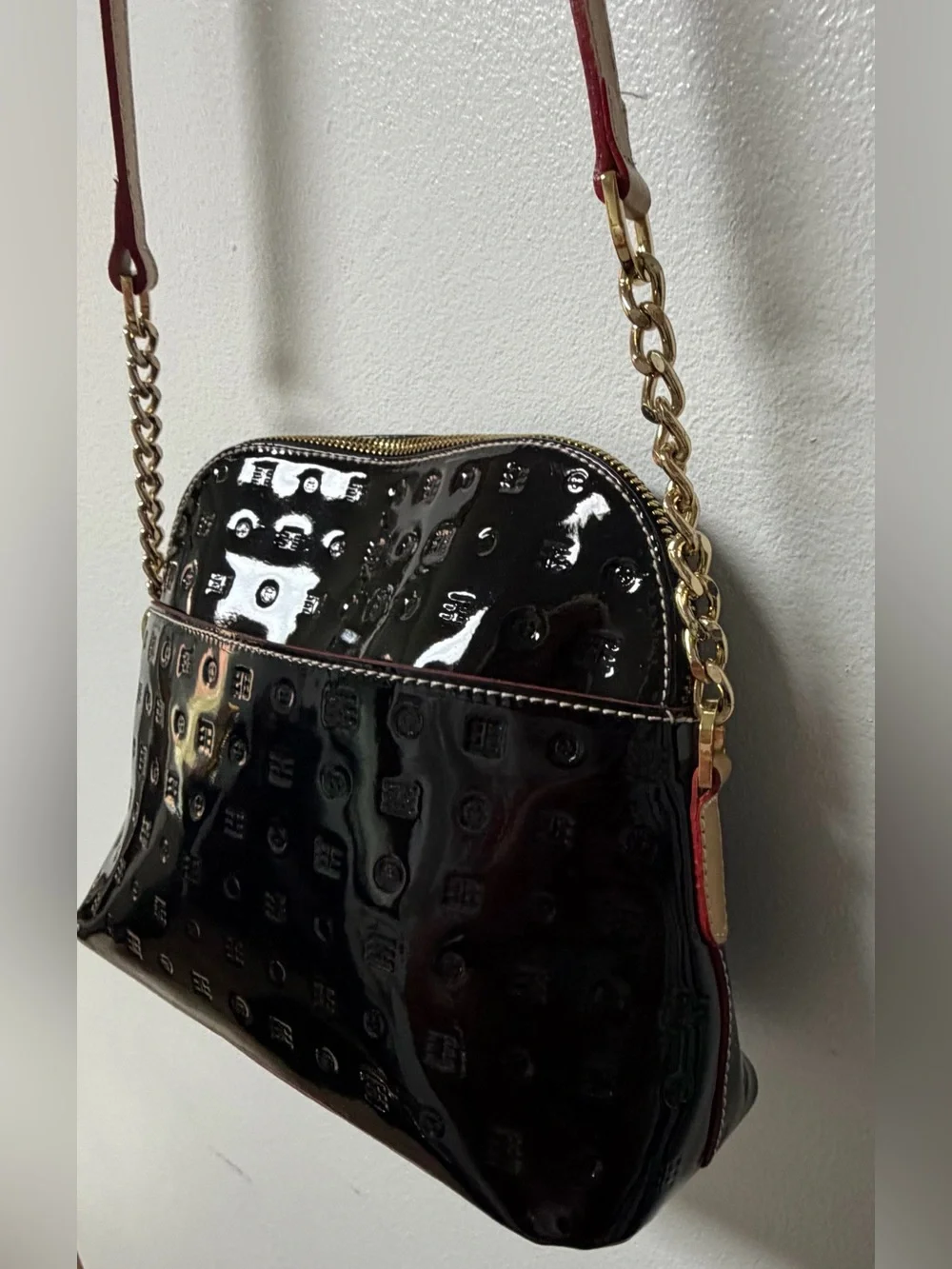 Arcadia Patent Leather Crossbody Purse Bag in Black